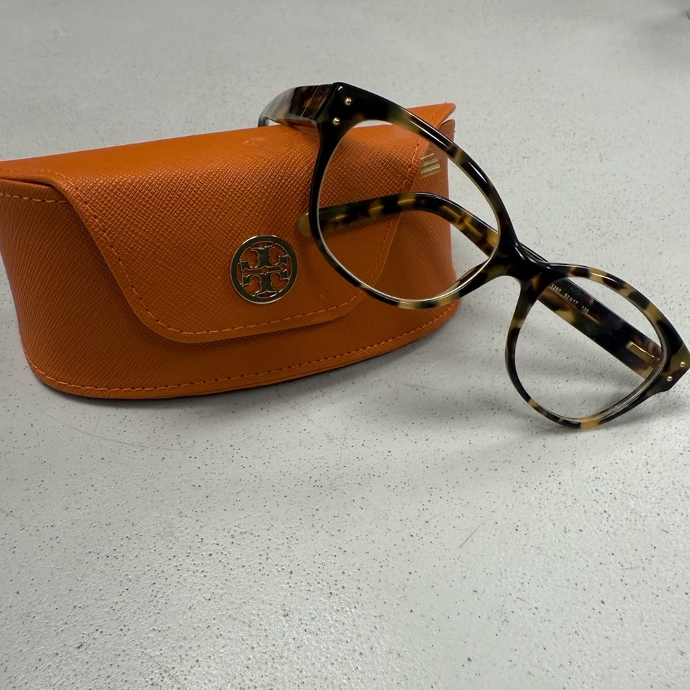 Tory Burch Tortoise Glasses with Vibrant Orange Case